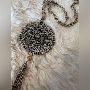 Gold long statement necklace